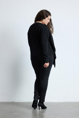 ENA Uzun Kollu Büyük Beden Triko Şal Kazak Siyah | Luokk
