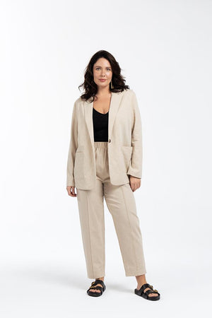 FALLON Pamuklu Büyük Beden Blazer Keten Ceket Bej | Luokk