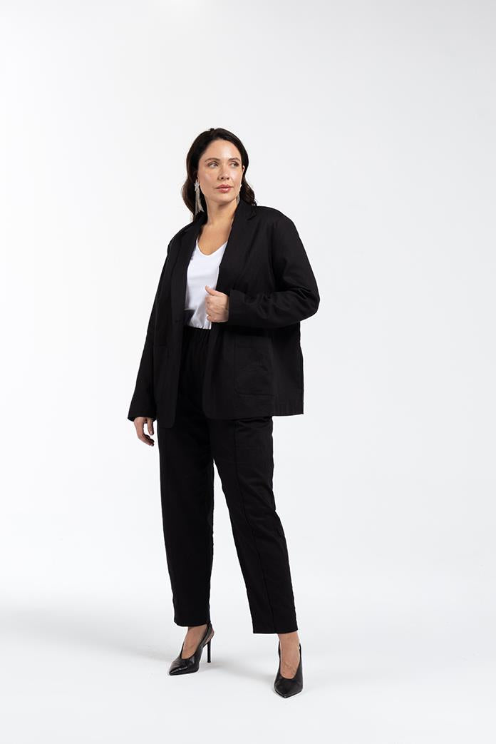FALLON Pamuklu Büyük Beden Blazer Keten Ceket Siyah | Luokk