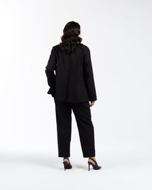 FALLON Pamuklu Büyük Beden Blazer Keten Ceket Siyah | Luokk