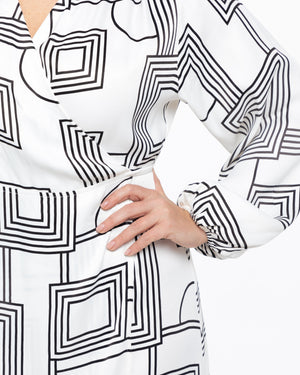 FENIX Önden Bağlamalı Desenli Uzun Kollu Büyük Beden Midi Boy Kruvaze Elbise Desenli | Luokk