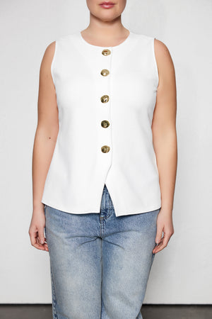 FLACE Büyük Beden Gold Düğmeli Yelek Beyaz | Luokk