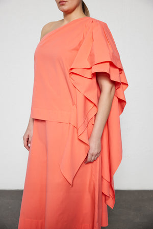 FLAME Büyük Beden Tek Kollu Bluz Turuncu | Luokk