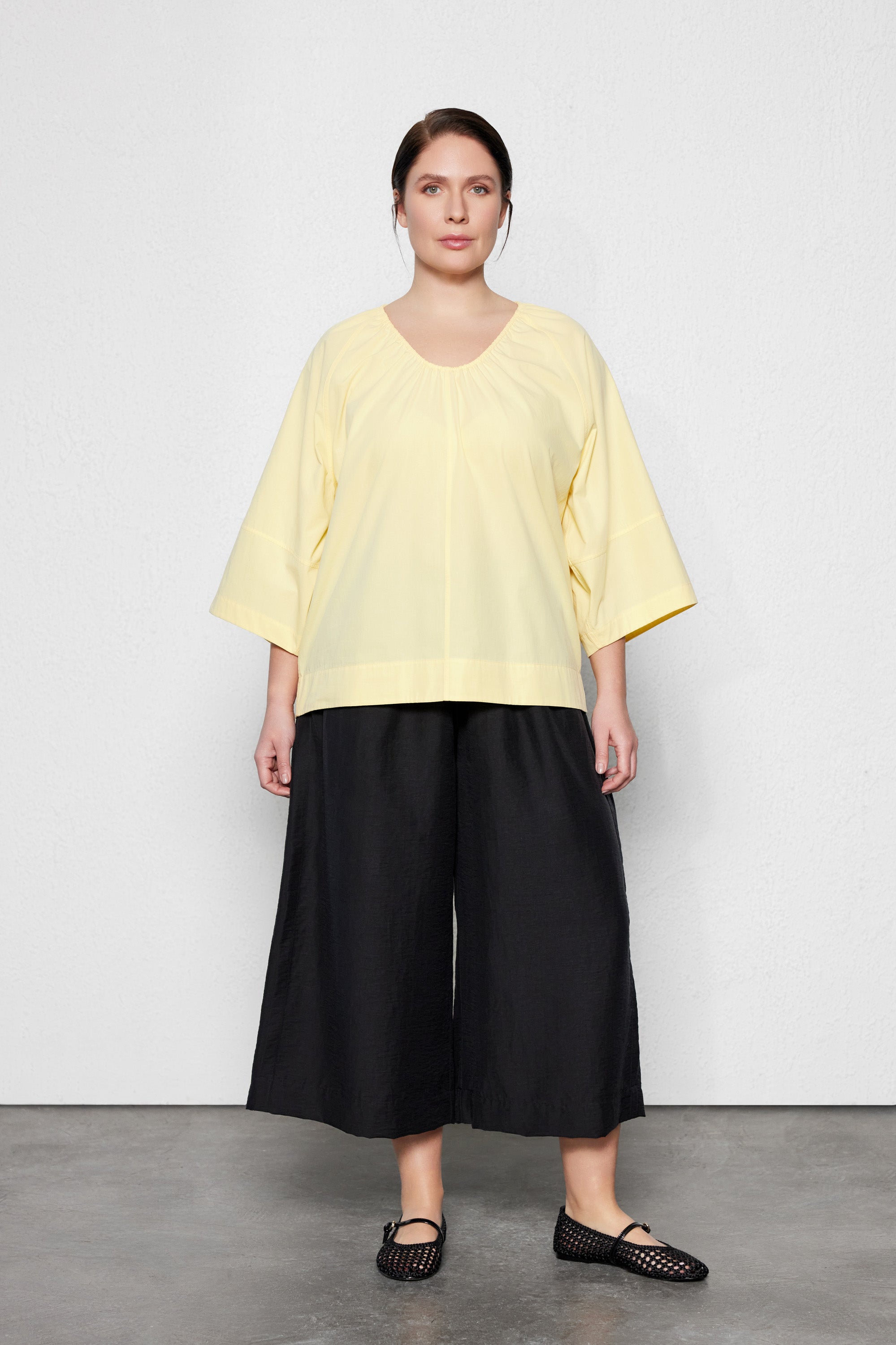 FLAT Büyük Beden Poplin Bluz Sarı