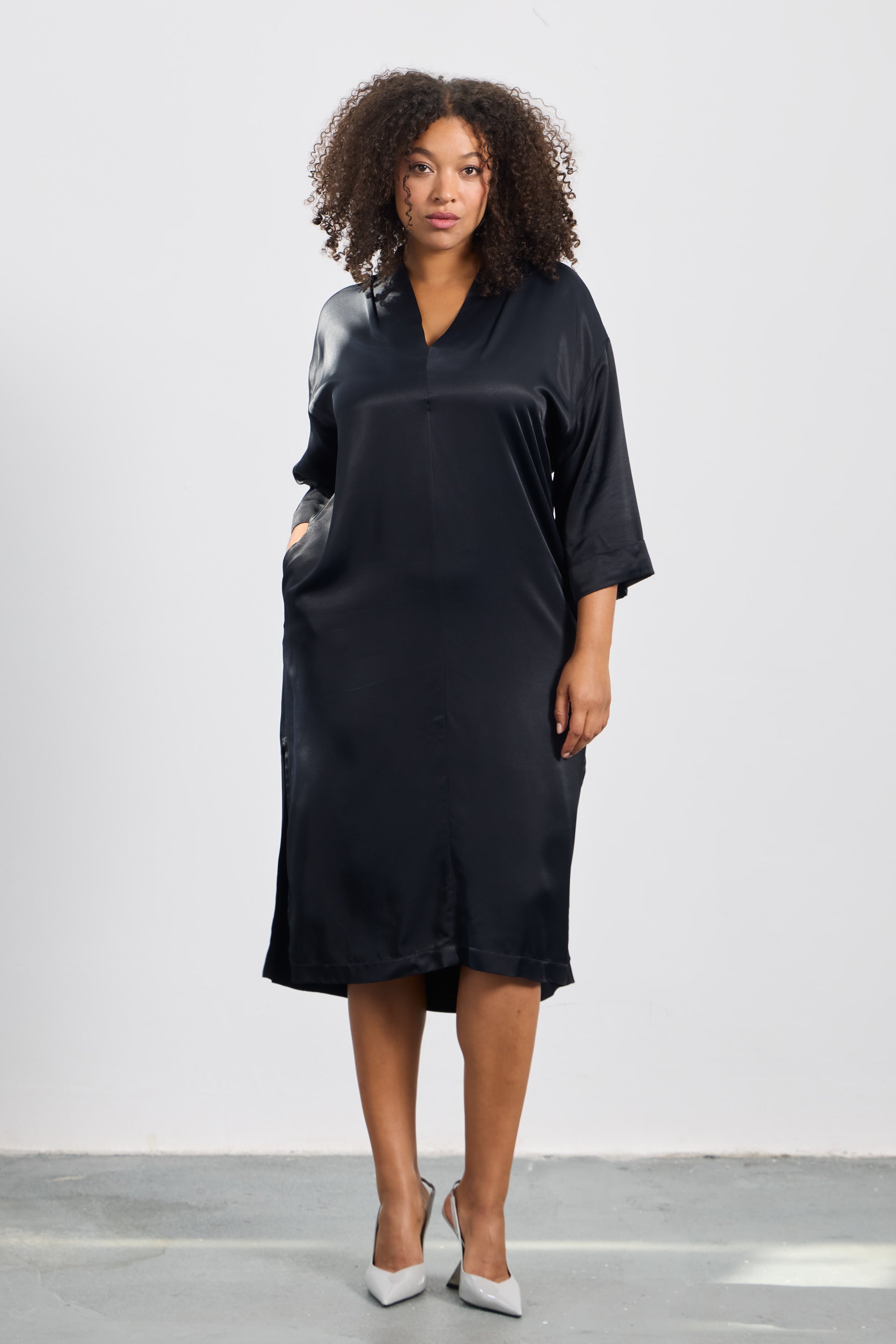 GABRIEL Plus Size Black Satin Dress