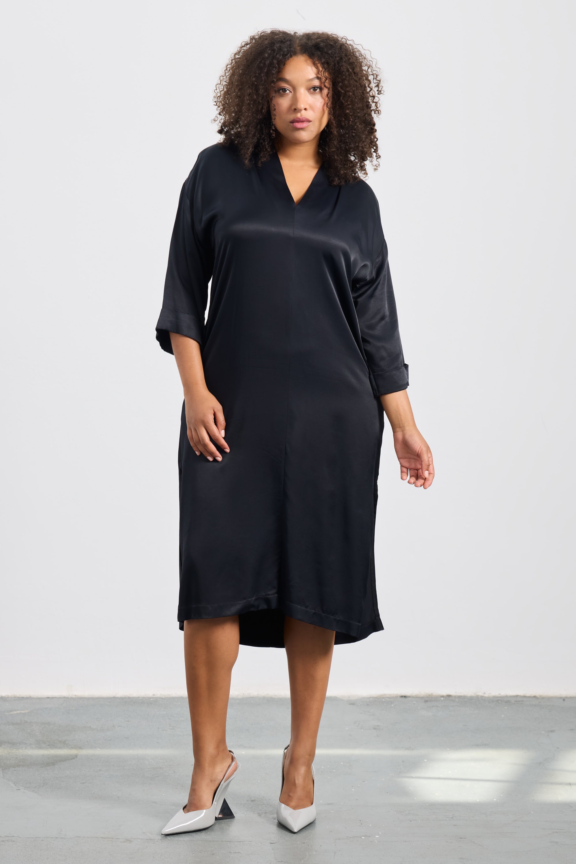 GABRIEL Plus Size Black Satin Dress