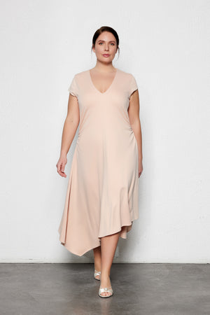 GALAIA Büyük Beden V Yaka Midi Elbise Pudra | Luokk