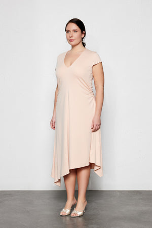 GALAIA Büyük Beden V Yaka Midi Elbise Pudra | Luokk