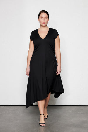 GALAIA Büyük Beden V Yaka Midi Elbise Siyah | Luokk