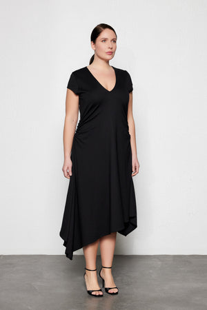 GALAIA Büyük Beden V Yaka Midi Elbise Siyah | Luokk