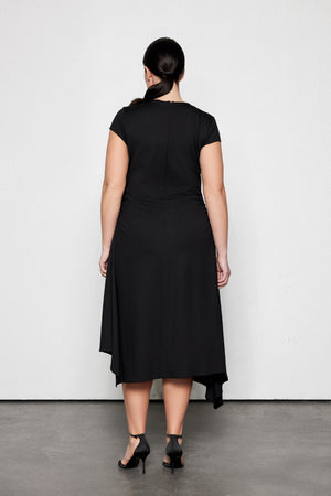 GALAIA Büyük Beden V Yaka Midi Elbise Siyah | Luokk