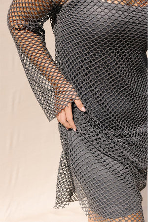 GALE Kayık Yaka Pamuklu Askılı Büyük Beden Midi Boy File Elbise Antrasit | Luokk