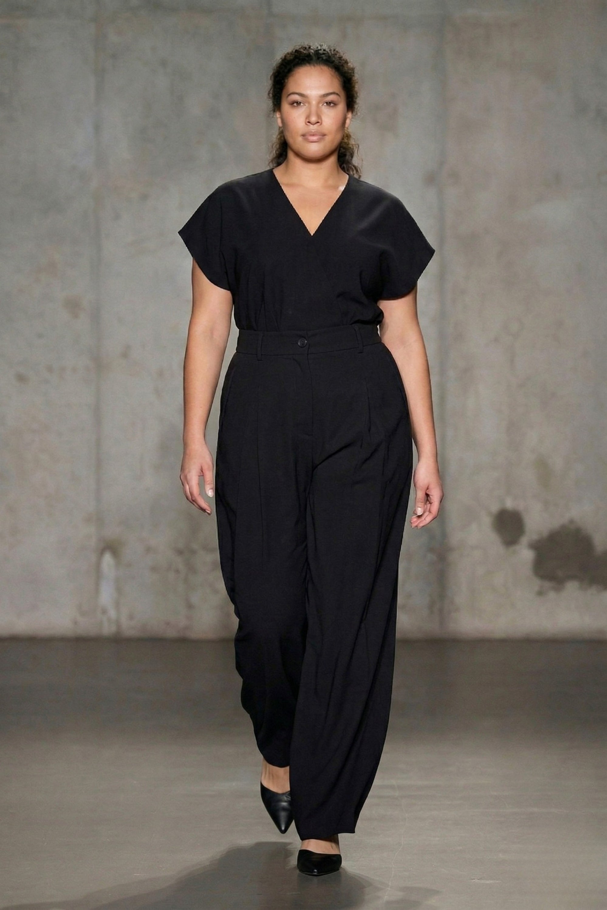 HANIA Büyük Beden Geniş Paça Pantolon Siyah