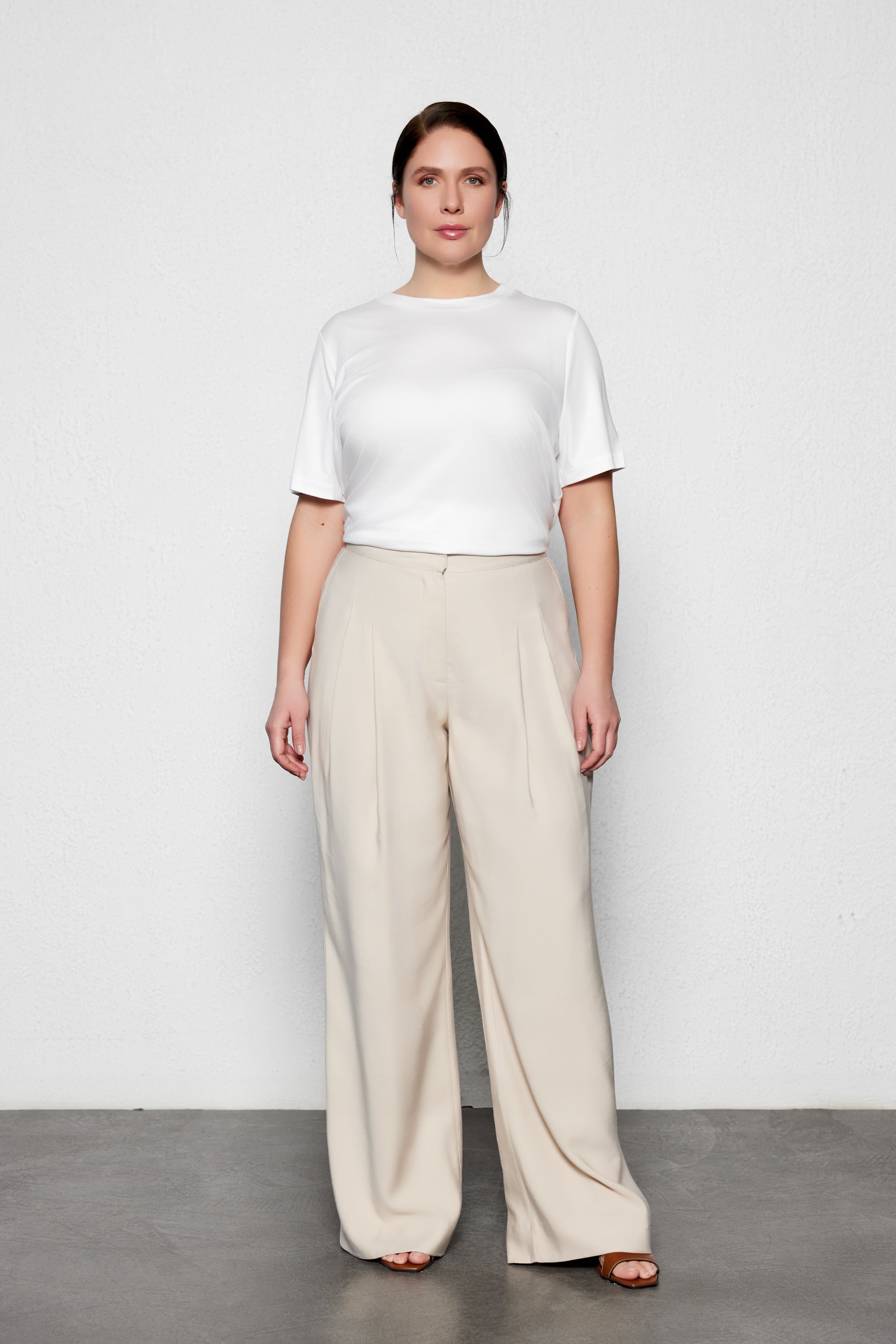 HANIA Wide-Leg Plus Size Stone Pants