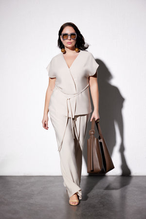 geniş paça taş renk pantolon