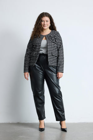 HAYLEY Yuvarlak Yaka Pamuklu Maxi Çiçek Detaylı Büyük Beden Tüvit Ceket Siyah | Luokk