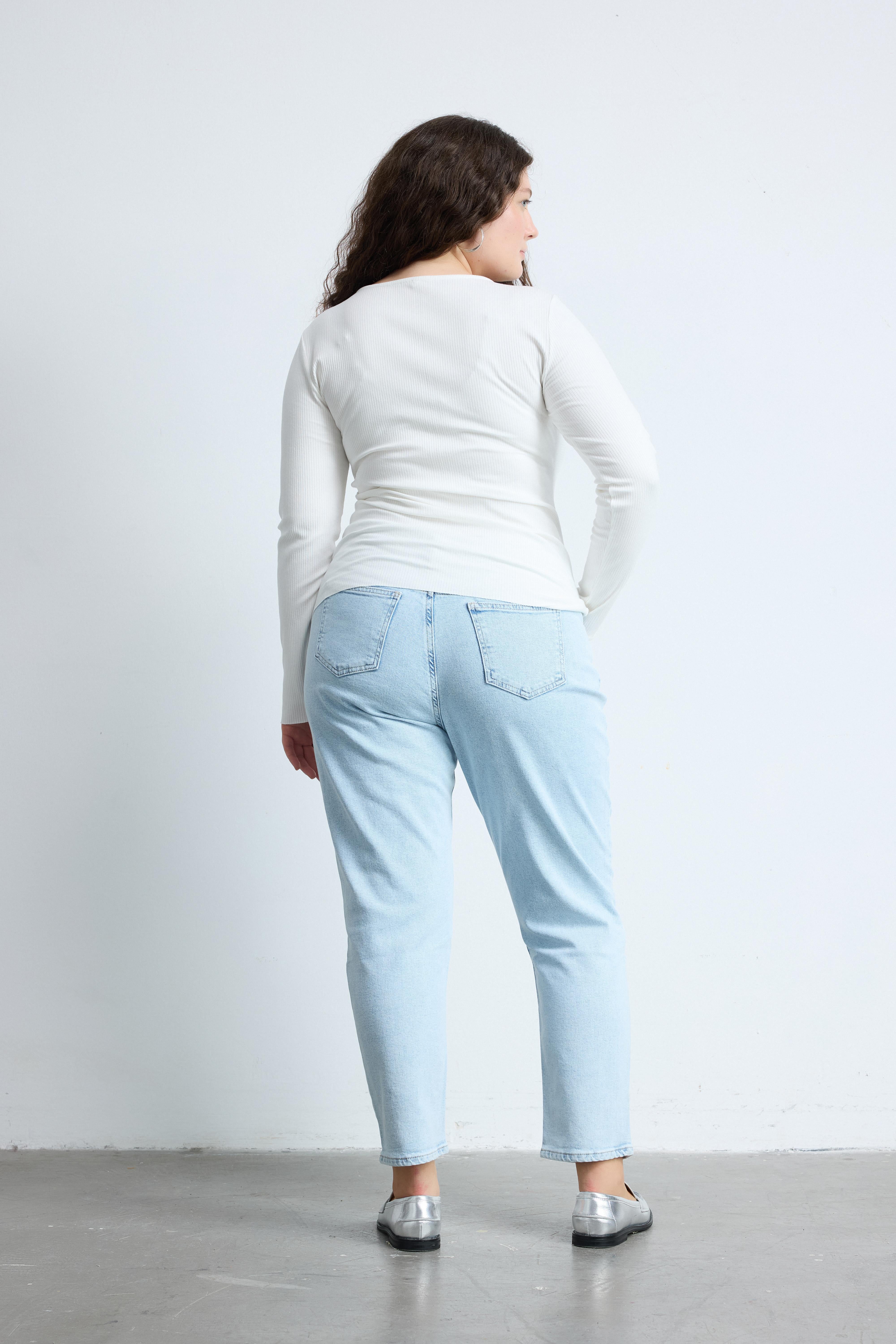 INES V Yaka Düğüm Detaylı Uzun Kollu Büyük Beden Bluz Krem | Luokk