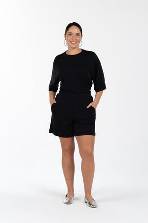 JADE Beli Lastikli Cepli Büyük Beden Örme Şort Siyah | Luokk