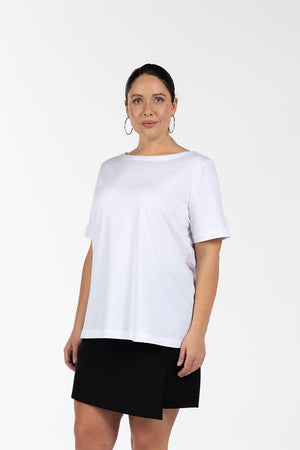 JENNY Kayık Yaka %100 Organik Pamuk Büyük Beden T-shirt Beyaz | Luokk