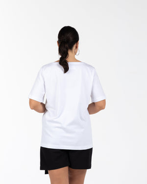 JENNY Kayık Yaka %100 Organik Pamuk Büyük Beden T-shirt Beyaz | Luokk