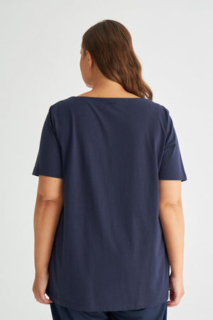 JENNY Kayık Yaka %100 Organik Pamuk Büyük Beden T-shirt Lacivert | Luokk