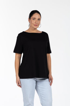 JENNY Kayık Yaka %100 Organik Pamuk Büyük Beden T-shirt Siyah | Luokk