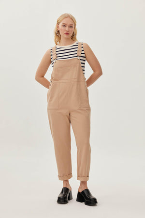 JOEY Pamuklu Cep Detaylı Likralı Büyük Beden Salopet Tulum Bej | Luokk