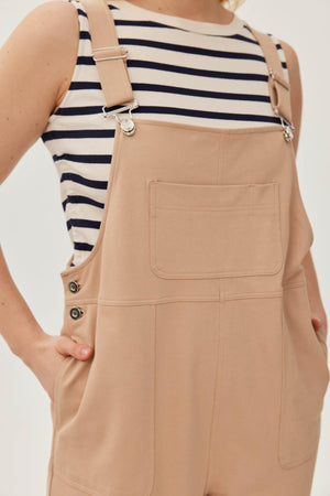 JOEY Pamuklu Cep Detaylı Likralı Büyük Beden Salopet Tulum Bej | Luokk