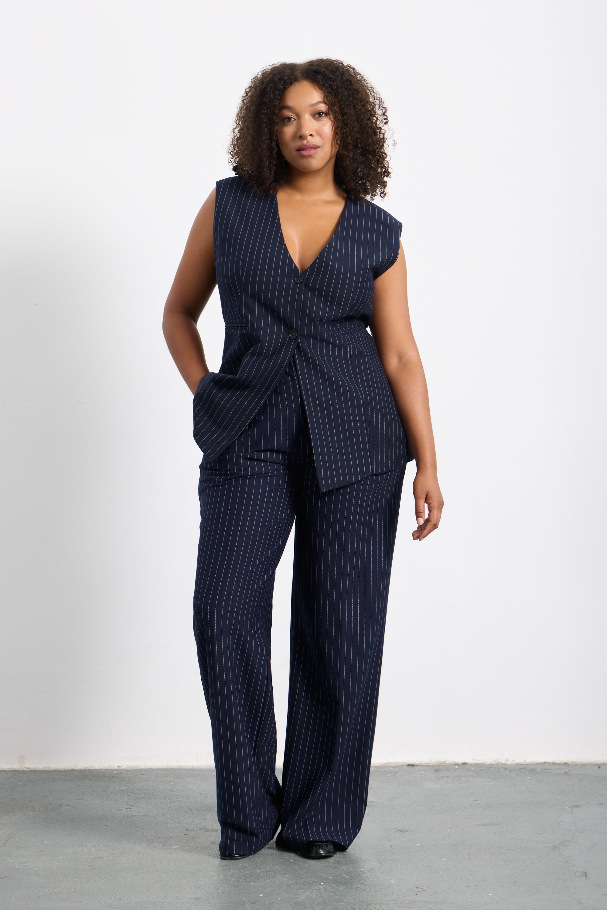 JULIA Büyük Beden Yelek Lacivert-Beyaz