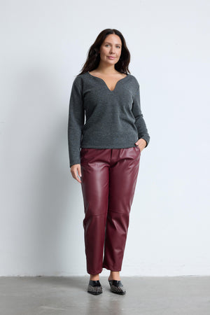 JULIANA V Yaka Uzun Kollu Büyük Beden Bluz Antrasit | Luokk