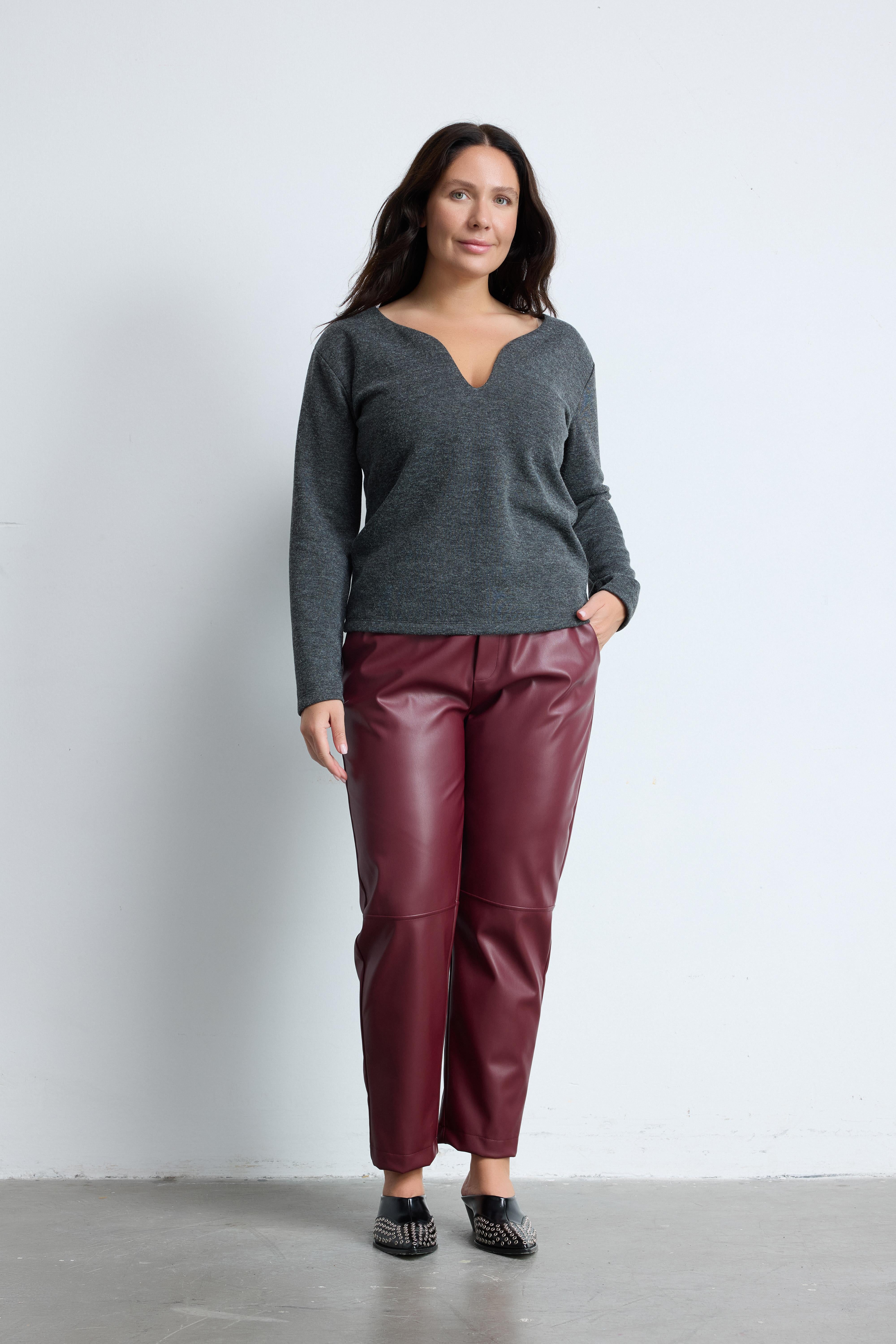 JULIANA V Yaka Uzun Kollu Büyük Beden Bluz Antrasit | Luokk