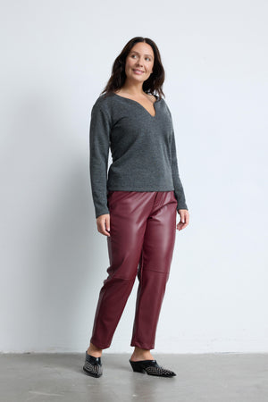 JULIANA V Yaka Uzun Kollu Büyük Beden Bluz Antrasit | Luokk