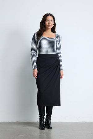 KASA Kare Yaka %100 Pamuk Çizgili Bluz Lacivert-Beyaz | Luokk