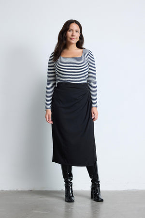 KASA Kare Yaka %100 Pamuk Çizgili Bluz Lacivert-Beyaz | Luokk