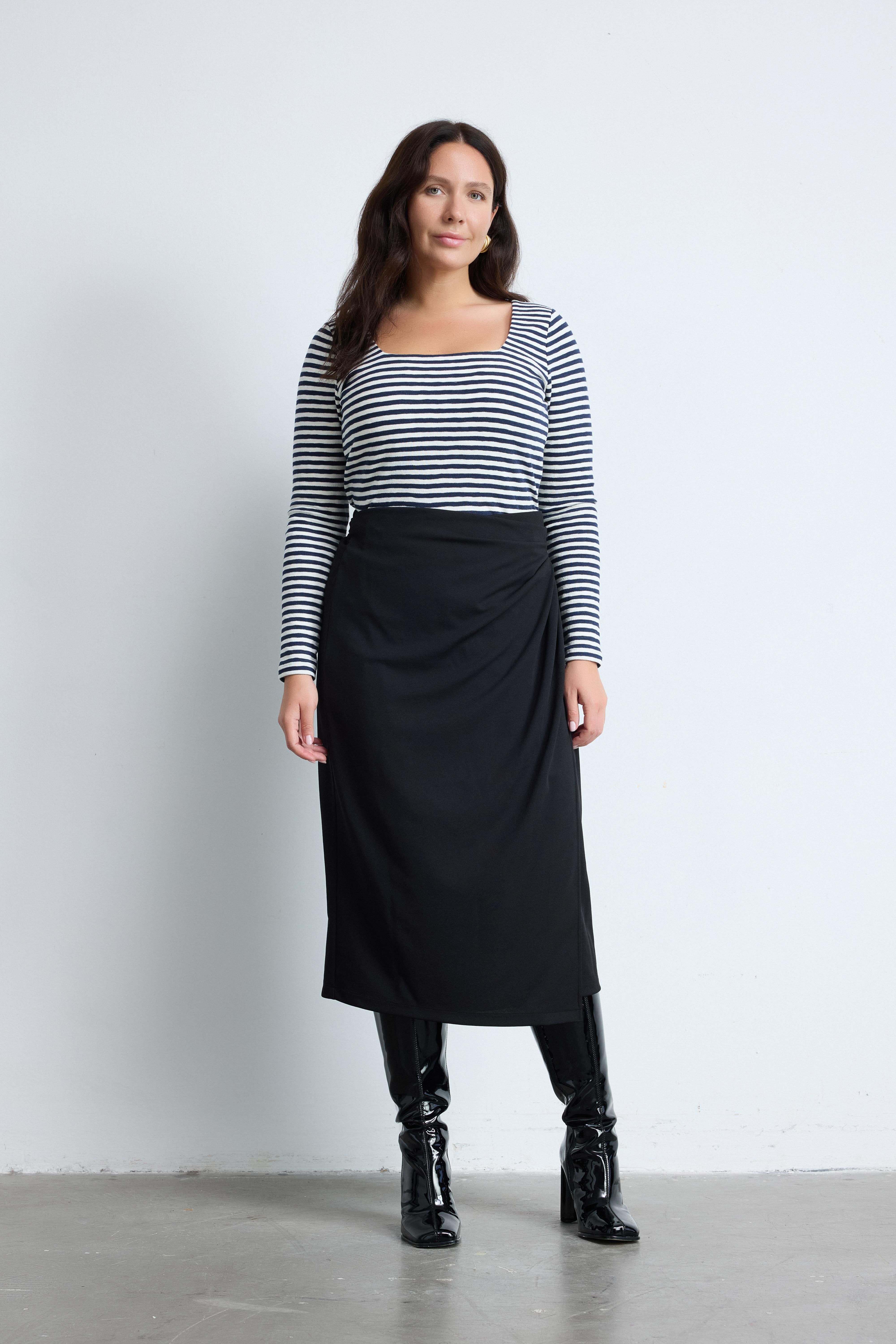 KASA Kare Yaka %100 Pamuk Çizgili Bluz Lacivert-Beyaz | Luokk