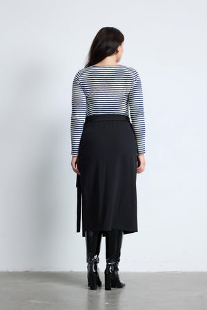 KASA Kare Yaka %100 Pamuk Çizgili Bluz Lacivert-Beyaz | Luokk