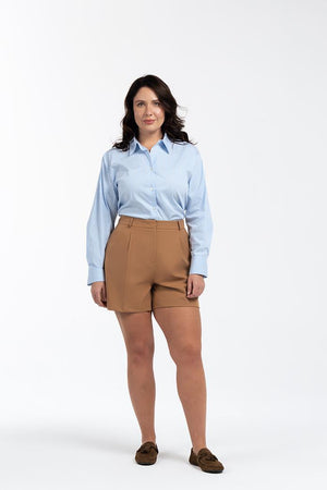 KASEY Yüksek Bel Beli Lastikli Büyük Beden Şort Bej | Luokk