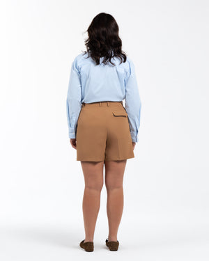 KASEY Yüksek Bel Beli Lastikli Büyük Beden Şort Bej | Luokk