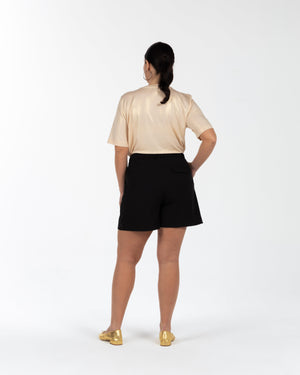 KASEY Yüksek Bel Beli Lastikli Büyük Beden Şort Siyah | Luokk