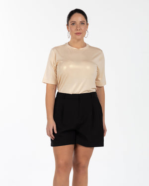 KASEY Yüksek Bel Beli Lastikli Büyük Beden Şort Siyah | Luokk