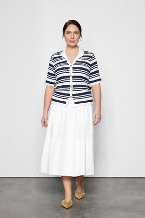 KEITH Büyük Beden Çizgili Triko Bluz Lacivert-Beyaz | Luokk