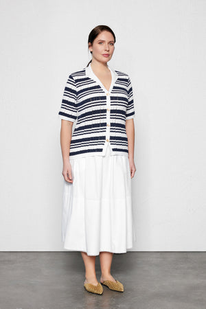 KEITH Büyük Beden Çizgili Triko Bluz Lacivert-Beyaz | Luokk