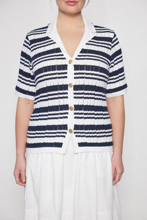 KEITH Büyük Beden Çizgili Triko Bluz Lacivert-Beyaz | Luokk
