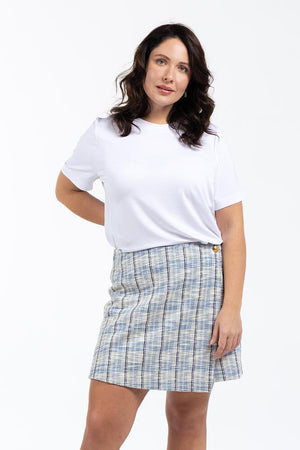 KEITHA Pamuklu Ekose Desenli Fermuarlı Büyük Beden Mini Şort Etek Mavi | Luokk