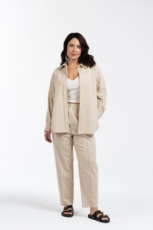 KINSEY Pamuklu Büyük Beden Keten Gömlek Bej | Luokk