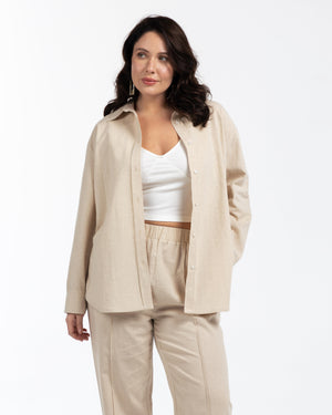 KINSEY Pamuklu Büyük Beden Keten Gömlek Bej | Luokk