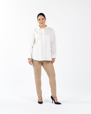 KINSEY Pamuklu Büyük Beden Keten Gömlek Beyaz | Luokk