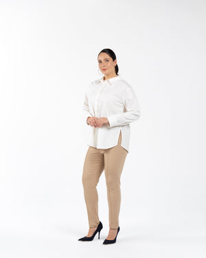 KINSEY Pamuklu Büyük Beden Keten Gömlek Beyaz | Luokk