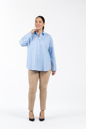 KINSEY Pamuklu Büyük Beden Keten Gömlek Mavi | Luokk