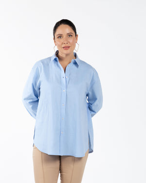 KINSEY Pamuklu Büyük Beden Keten Gömlek Mavi | Luokk